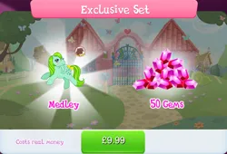 Size: 1261x857 | Tagged: safe, derpibooru import, idw, official, medley, pegasus, pony, g1, bow, bundle, costs real money, english, female, g4, gameloft, gem, idw showified, image, jpeg, mare, mobile game, my little pony: magic princess, numbers, sale, solo, tail, tail bow, text, wings