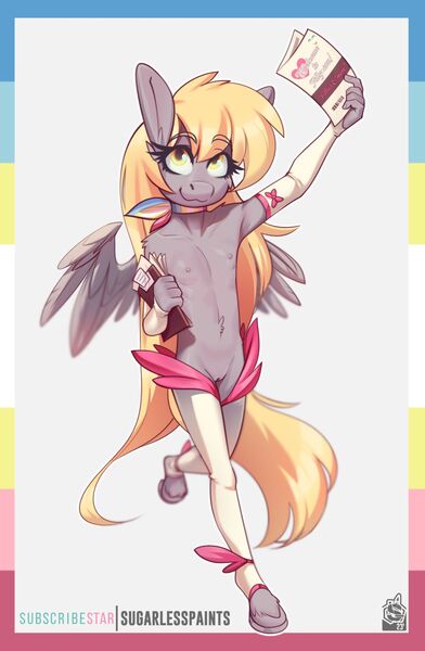 Size: 1280x1959 | Tagged: explicit, artist:sugarlesspaints, banned from derpibooru, derpy hooves, anthro, pegasus, unguligrade anthro, art pack:fillycon, art pack, female, image, jpeg, lolicon, maps, maps pride flag, nipples, nudity, pride flag, solo, solo female, underage, vulva