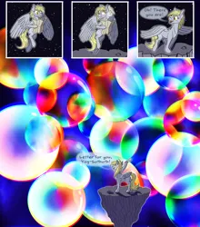 Size: 2400x2723 | Tagged: safe, artist:sixes&sevens, derpibooru import, derpy hooves, ditzy doo, pegasus, pony, bubble, comic, confused, flying, image, lovecraft, png, space, yog sothoth