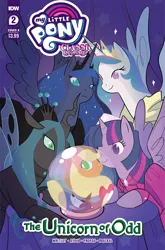 Size: 2063x3131 | Tagged: safe, derpibooru import, idw, official, applejack, princess celestia, princess luna, twilight sparkle, twilight sparkle (alicorn), alicorn, changeling, changeling queen, pony, comic cover, female, high res, image, jpeg, mare, my little pony logo, official comic