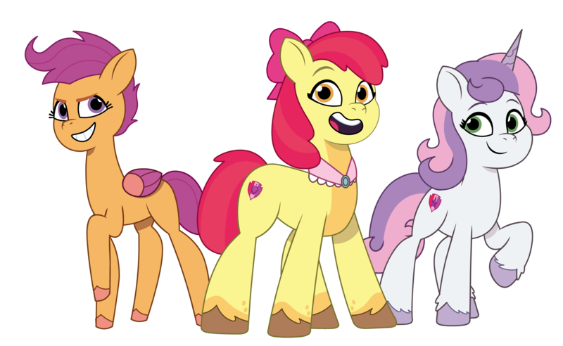 Size: 1950x1200 | Tagged: safe, artist:prixy05, derpibooru import, apple bloom, scootaloo, sweetie belle, earth pony, pegasus, pony, unicorn, g5, my little pony: tell your tale, the last problem, clothes, cutie mark crusaders, female, g4, g4 to g5, generation leap, goldie delicious' shawl, image, looking at you, mare, older, older apple bloom, older scootaloo, older sweetie belle, open mouth, open smile, png, raised hoof, shawl, simple background, smiling, smiling at you, transparent background, trio, vector