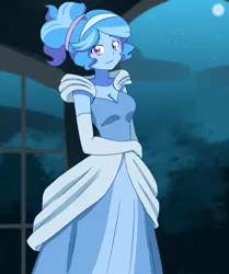 Size: 1280x1531 | Tagged: safe, artist:lirudraw, derpibooru import, oc, oc:jeremy sparkle, unofficial characters only, human, equestria girls, breasts, cinderella, clothes, dress, evening gloves, female, gloves, gown, humanized, image, jpeg, long gloves, moon, night, poofy shoulders, smiling, solo