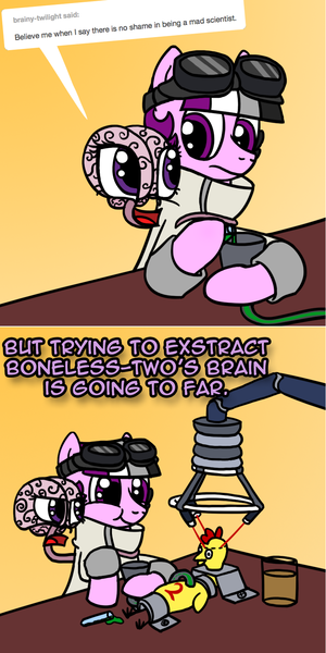 Size: 801x1602 | Tagged: safe, artist:thedragenda, derpibooru import, boneless, boneless 2, oc, oc:ace, pony, ask-acepony, brain, brainy twilight, clothes, image, lab coat, organs, png