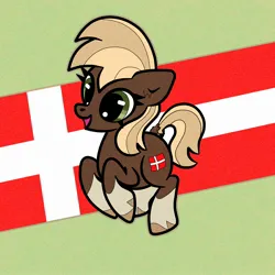 Size: 2000x2000 | Tagged: safe, artist:scandianon, derpibooru import, oc, oc:jutlandmare, ponified, unofficial characters only, earth pony, pony, denmark, dock, female, flag, green eyes, hooves, hopping, image, jpeg, jumping, mare, nation ponies, open mouth, open smile, smiling, tail, unshorn fetlocks