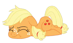 Size: 1800x1056 | Tagged: safe, artist:gmaplay, derpibooru import, applejack, the great seedling, earth pony, pony, applejack day, cute, eyes closed, image, jackabetes, lying down, png, prone, simple background, solo, teenager, transparent background, younger