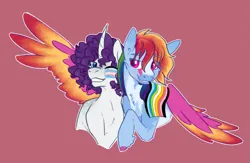 Size: 1611x1050 | Tagged: safe, artist:rosenapppiing, derpibooru import, rainbow dash, rarity, pegasus, pony, unicorn, duo, female, image, lesbian, mouth hold, one eye closed, png, pride, pride flag, raridash, shipping, smiling, spread wings, transgender pride flag, wings, wink