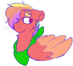 Size: 572x514 | Tagged: safe, artist:n3bby, derpibooru import, oc, oc:apple gust, unofficial characters only, pegasus, pony, bust, cheek fluff, female, floppy ears, hair over one eye, image, mare, multicolored hair, neckerchief, offspring, parent:big macintosh, parent:rainbow dash, parents:rainbowmac, png, rainbow hair, simple background, sketch, solo, white background