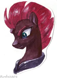 Size: 995x1355 | Tagged: safe, artist:tigra0118, derpibooru import, tempest shadow, pony, unicorn, bust, image, looking at someone, png, portrait, solo, traditional art, watercolor painting