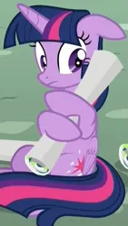 Size: 541x962 | Tagged: safe, derpibooru import, screencap, twilight sparkle, twilight sparkle (alicorn), alicorn, pony, season 8, the washouts (episode), spoiler:s08, awkward, caught, cropped, cute, embarrassed, female, floppy ears, frown, image, looking away, mare, png, ponyville, poster, sitting, twiabetes, wide eyes, wings