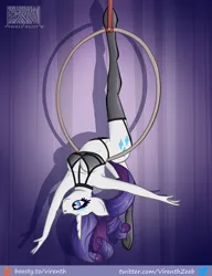 Size: 1000x1301 | Tagged: safe, artist:virenth, derpibooru import, rarity, anthro, aerial hoop, clothes, female, gymnastics, harness, image, png, solo, solo female, tack, underwear