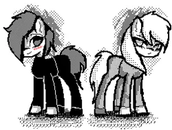 Size: 1536x1152 | Tagged: safe, artist:menalia, derpibooru import, oc, unnamed oc, unofficial characters only, earth pony, pony, aseprite, clothes, dithering, female, flipnote studio, image, long sleeves, looking at each other, looking at someone, mare, pants, pixel art, png, shirt, shoes, style emulation, t-shirt