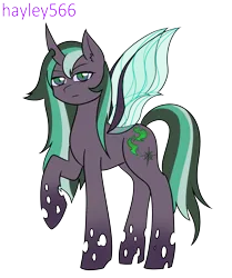 Size: 2001x2397 | Tagged: safe, artist:hayley566, derpibooru import, queen chrysalis, starlight glimmer, oc, oc:silken shine, unofficial characters only, changepony, hybrid, pony, female, fusion, fusion:queen chrysalis, fusion:starlight glimmer, image, mare, multicolored hair, png, raised hoof, simple background, solo, transparent background