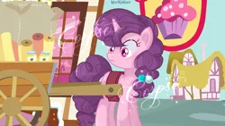Size: 1600x900 | Tagged: safe, derpibooru import, sugar belle, pony, unicorn, base, base used, cart, curly hair, curly mane, curly tail, female, image, png, solo, sugarcube corner, tail