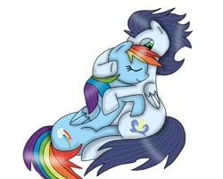 Size: 898x720 | Tagged: safe, artist:blueblaze7107, artist:dasher666, derpibooru import, rainbow dash, soarin', pegasus, pony, female, hug, image, male, mare, png, shipping, soarindash, stallion, straight