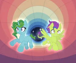 Size: 2400x2000 | Tagged: safe, artist:xnaturalblue, derpibooru import, oc, unofficial characters only, pegasus, pony, unicorn, fanfic, blue fur, fanfic art, green fur, green mane, horn, image, magic, missing cutie mark, original character do not steal, pegasus oc, png, purple eyes, purple mane, scene, unicorn oc, wings