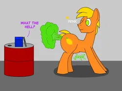 Size: 1866x1388 | Tagged: suggestive, artist:riley23, derpibooru import, oc, oc:riley, earth pony, pony, ass, belly noises, butt, fart, gas, image, implied vore, png, stomach noise, vulgar