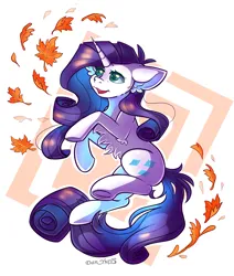 Size: 1576x1860 | Tagged: safe, alternate version, artist:yukomaussi, artist:yuris, derpibooru import, rarity, pony, unicorn, alternate character, autumn, female, image, open mouth, png, simple background, smiling, solo, white background