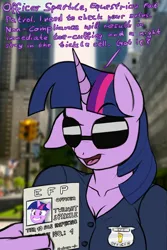 Size: 800x1200 | Tagged: safe, artist:tklninja, derpibooru import, twilight sparkle, anthro, female, image, png, police, sunglasses