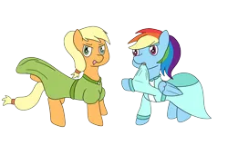 Size: 5000x3200 | Tagged: safe, artist:nine-the-divine, derpibooru import, applejack, rainbow dash, earth pony, pegasus, pony, clothes, dress, female, image, png, simple background, transparent background