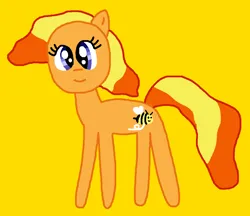 Size: 1013x877 | Tagged: safe, artist:the-rainbow-nigga420, derpibooru import, bumblesweet, earth pony, pony, bumbledorable, cute, female, g4, image, mare, ms paint, paint.net, png, simple background, smiling, solo, yellow background