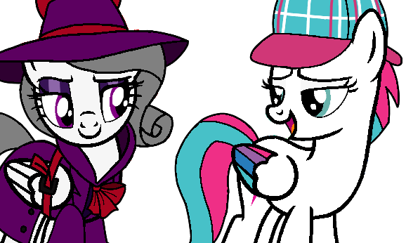 Size: 578x346 | Tagged: safe, artist:noi kincade, derpibooru import, zipp storm, oc, oc:oliver spade, g5, clothes, deerstalker, detective, detective zipp, fedora, female, hat, image, png, smiling, trenchcoat