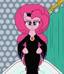 Size: 1784x2048 | Tagged: safe, artist:legendoflink, derpibooru import, pinkie pie, earth pony, pony, bathtub, bipedal, black puddle queen, clothes, cosplay, costume, courage the cowardly dog, dress, female, hoof on hip, image, jpeg, lidded eyes, looking at you, mare, pinktober, smiling, smiling at you, solo