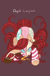 Size: 1365x2048 | Tagged: semi-grimdark, artist:mscolorsplash, derpibooru import, oc, oc:candymare, ponified, unofficial characters only, candy pony, food pony, original species, pony, candy, creepypasta, female, food, image, long tongue, looking at you, mare, png, solo, something sweet to bite, swirly eyes, tongue out