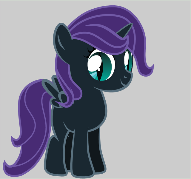 Size: 823x772 | Tagged: safe, artist:br-david, derpibooru import, oc, oc:nyx, alicorn, pony, alicorn oc, animation in the source, female, filly, filly oc, foal, gray background, horn, image, png, preview, simple background, slit pupils, solo, white sclera, wings