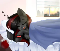 Size: 1956x1670 | Tagged: safe, artist:rinteen, derpibooru import, oc, oc:se solar eclipse, pegasus, pony, alarm clock, bed, bedsheets, black and red mane, clock, cute, female, image, mare, on bed, onomatopoeia, open mouth, pegasus oc, pillow, png, sleeping, snoring, solo, sound effects, sunshine, watch, wings, wristwatch, zzz