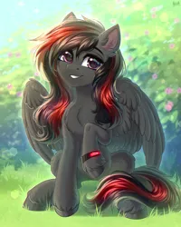 Size: 2300x2875 | Tagged: safe, artist:hakaina, derpibooru import, oc, oc:se solar eclipse, pegasus, pony, chest fluff, cute, image, looking at you, pegasus oc, png, pony oc, raised hoof, shading, simple background, sitting, smiling, smiling at you, solo, spread wings, teeth, watch, wings, wristwatch
