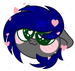 Size: 2150x2048 | Tagged: safe, artist:howie, derpibooru import, oc, oc:mb midnight breeze, unofficial characters only, pegasus, pony, blushing, eye clipping through hair, floating heart, head only, heart, heart eyes, image, pegasus oc, png, pony oc, simple background, smiling, solo, sticker, transparent background, wingding eyes, wings