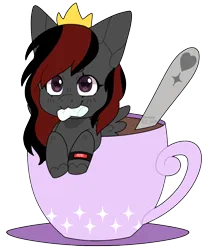 Size: 816x963 | Tagged: safe, artist:t0r4ch4n, derpibooru import, oc, oc:se solar eclipse, unofficial characters only, pegasus, pony, coffee, coffee cup, crown, cup, eating, food, heart, heart eyes, image, jewelry, marshmallow, pegasus oc, png, pony oc, regalia, simple background, solo, spoon, spread wings, transparent background, watch, wingding eyes, wings, wristwatch