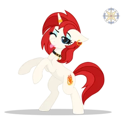 Size: 4000x4000 | Tagged: safe, artist:r4hucksake, derpibooru import, oc, oc:searing flame, unofficial characters only, pony, unicorn, absurd resolution, ear piercing, earring, female, horn, horn ring, image, jewelry, mare, one eye closed, piercing, png, ring, simple background, solo, tongue out, transparent background, wink