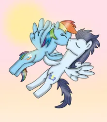 Size: 720x815 | Tagged: safe, artist:bobthelurker, artist:dasher666, derpibooru import, edit, rainbow dash, soarin', pegasus, pony, female, image, kiss on the lips, kissing, male, mare, png, shipping, soarindash, stallion, straight