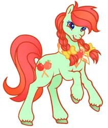 Size: 1696x2000 | Tagged: safe, artist:wtfponytime, derpibooru import, candy apples, earth pony, pony, g2, apple family member, bow, braid, braided pigtails, g4, g4 to g2, generation leap, hair bow, image, neckerchief, pigtails, png, rearing, solo, unshorn fetlocks