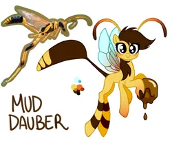 Size: 1558x1295 | Tagged: safe, artist:wtfponytime, derpibooru import, oc, ponified, unofficial characters only, bug pony, insect, pony, antennae, concept art, extra legs, hoof claws, image, insect abdomen, insect wings, leg stripes, mud dauber, png, simple background, six legs, solo, stripes, white background, wings