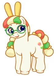 Size: 1048x1433 | Tagged: safe, artist:wtfponytime, derpibooru import, oc, oc:marechi, ponified, unofficial characters only, earth pony, food pony, original species, pony, g2, bow, braid, braided ponytail, braided tail, bunny ears, bunny mochi, chubby, chunky, dango, fat, food, hair bow, image, mochi, png, ponytail, solo, tail, tail bow