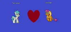 Size: 852x387 | Tagged: safe, derpibooru import, smolder, terramar, classical hippogriff, dragon, hippogriff, pony, pony town, blue background, female, heart, image, male, ms paint, png, shipping, simple background, straight