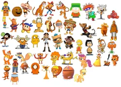Size: 1057x756 | Tagged: safe, artist:greenteen80, derpibooru import, edit, applejack, scootaloo, bear, big cat, bird, dinosaur, dog, earth pony, fish, fox, human, monkey, moose, pegasus, pony, robot, tiger, adventure time, aiai, amigo, angry birds, annoying orange, bart simpson, bingo (the banana splits), brain pop, bubble guppies, bubbles (angry birds), buddy (dinosaur train), camp lazlo, cat (catdog), catdog, chocolate, chuckie finster, chum chum, clownfish, clyde (pac-man), codename kids next door, crash bandicoot, crash bandicoot (series), darwin watterson, dinosaur train, disco bear, disney, dog (catdog), dora the explorer, dr. seuss, dumb ways to die, dumb ways to die 2, emmet brickowski, ernie, fanboy and chum chum, female, filly, finding nemo, foal, food, frosted flakes, g4, garfield, handy, happy tree friends, i-ready, image, jake the dog, jpeg, kenny mccormick, kirby (series), kung fu panda, kwazii, kyle broflovski, lazlo, lego, lincoln loud, lisa simpson, littlest pet shop, m&m's, madcap, male, marcie, mare, meggy, moby, nemo, nonny (bubble guppies), numbuh 4, octonauts, orange, orange (color), orange m&m, pac-man, peanuts, plory, princess daisy, reg (rubbadubbers), russell ferguson, sesame street, shere khan, simple background, smg4, sonic the hedgehog (series), south park, super mario bros., super monkey ball, swiper, the amazing world of gumball, the angry birds movie, the backyardigans, the banana splits, the jungle book, the lego movie, the lorax, the loud house, the simpsons, tigger, tigress, tony the tiger, tyrone, waddle dee, wander (wander over yonder), wander over yonder, white background, winnie the pooh
