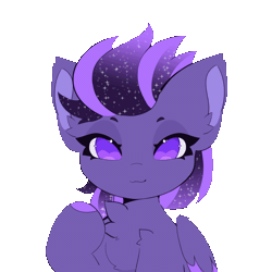 Size: 1164x1164 | Tagged: safe, artist:qudeffy, derpibooru import, oc, oc:shadow galaxy, unofficial characters only, pegasus, pony, adorable face, animated, chest fluff, commission, cute, ear fluff, ethereal mane, fangs, female, gif, image, mare, pegasus oc, simple background, slit pupils, solo, starry mane, transparent background, wings