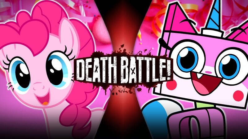 Size: 1920x1076 | Tagged: safe, artist:antomu, derpibooru import, pinkie pie, pony, death battle, exploitable meme, fake thumbnail, female, image, jpeg, lego, meme, the lego movie, unikitty, unikitty!, versus