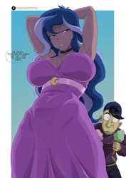 Size: 4961x7016 | Tagged: suggestive, artist:rambon7, derpibooru import, cranky doodle donkey, princess luna, human, equestria girls, arm behind head, armpits, breasts, cleavage, clothes, duo, duo male and female, female, food, g4, human coloration, ice cream, image, male, panties, png, see-through, underwear