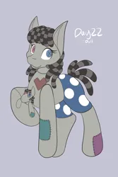 Size: 1365x2048 | Tagged: safe, artist:mscolorsplash, derpibooru import, smarty pants, earth pony, original species, plush pony, pony, female, gray background, image, looking at you, mare, plushie, png, ponytober, simple background, smiling, smiling at you, solo