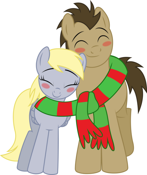 Size: 2247x2669 | Tagged: safe, artist:mlptmntfan2000, derpibooru import, derpy hooves, doctor whooves, time turner, pony, base used, clothes, female, image, male, png, scarf, shared clothing, shared scarf, ship:doctorderpy, shipping, simple background, straight, transparent background