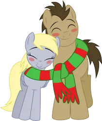 Size: 2247x2669 | Tagged: safe, artist:mlptmntfan2000, derpibooru import, derpy hooves, doctor whooves, time turner, pony, base used, clothes, female, image, male, png, scarf, shared clothing, shared scarf, ship:doctorderpy, shipping, simple background, straight, transparent background