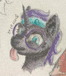 Size: 965x1105 | Tagged: safe, artist:bruttas46, derpibooru import, oc, oc:nyx, alicorn, pony, bust, female, filly, foal, image, jpeg, portrait, solo, tongue out, traditional art