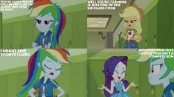 Size: 828x465 | Tagged: safe, derpibooru import, edit, edited screencap, editor:quoterific, screencap, applejack, rainbow dash, rarity, image, jpeg, queen of clubs