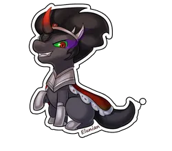 Size: 831x729 | Tagged: safe, artist:elunian, derpibooru import, king sombra, pony, unicorn, armor, badge reel, bevor, boots, chibi, clothes, colored horn, crown, curved horn, decorative magnet, evil grin, fangs, grin, helmet, horn, image, jewelry, keychain, king sideburns, magnet, male, png, refrigerator magnet, regalia, shoes, simple background, smiling, solo, sombra eyes, sombra horn, sombra's cape, sombra's robe, stallion, sticker, transparent background