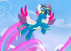 Size: 2609x1880 | Tagged: safe, artist:emberslament, derpibooru import, zipp storm, pegasus, pony, g5, adorazipp, clothes, colored wings, cute, eyebrows, female, flying, goggles, gradient wings, happy, heart, heart eyes, high res, image, jpeg, mare, mlp fim's thirteenth anniversary, multicolored wings, open mouth, solo, speed trail, spread wings, uniform, wingding eyes, wings, wonderbolts uniform