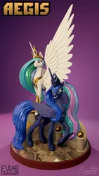 Size: 900x1600 | Tagged: safe, artist:sunny way, derpibooru import, princess celestia, princess luna, alicorn, pony, 3d, aegis, art, artwork, brave, craft, crown, digital art, duo, feather, female, feral, figurine, horn, image, jewelry, mare, png, princess, regalia, ruler, sculpture, siblings, sisters, stairs, statue, wings, zbrush